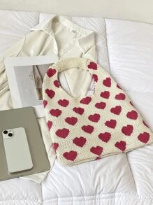 Bolso de ganchillo con estampado de corazón para el Día de San Valentín - Rosa - Ver 5