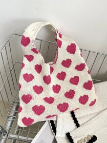 Bolso de ganchillo con estampado de corazón para el Día de San Valentín - Rosa - Ver 6