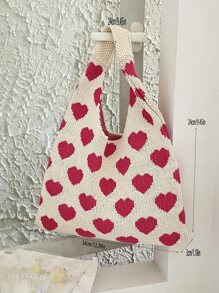 Bolso de ganchillo con estampado de corazón para el Día de San Valentín - Rosa - Ver 8