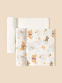 2 Stück/Set Oeko-Tex zertifizierte, bequeme und atmungsaktive Baby-Pucktücher mit Schmetterlingsdruck in Weiß und Kaffee, geeignet für den täglichen Gebrauch