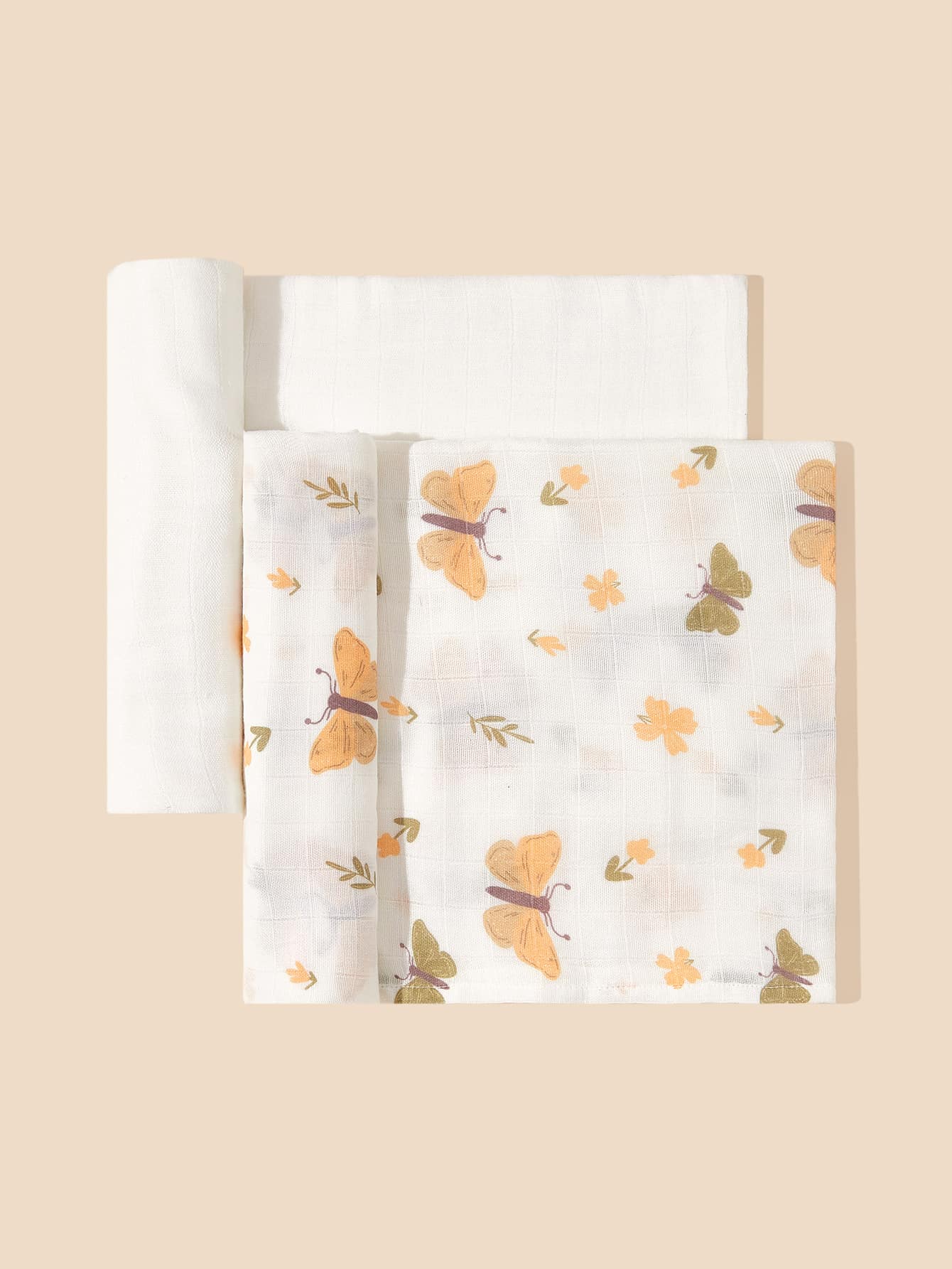 2 Stück/Set Oeko-Tex zertifizierte, bequeme und atmungsaktive Baby-Pucktücher mit Schmetterlingsdruck in Weiß und Kaffee, geeignet für den täglichen Gebrauch