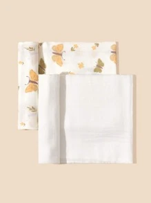 2 Stück/Set Oeko-Tex zertifizierte, bequeme und atmungsaktive Baby-Pucktücher mit Schmetterlingsdruck in Weiß und Kaffee, geeignet für den täglichen Gebrauch