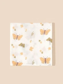 2 Stück/Set Oeko-Tex zertifizierte, bequeme und atmungsaktive Baby-Pucktücher mit Schmetterlingsdruck in Weiß und Kaffee, geeignet für den täglichen Gebrauch