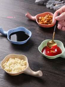 1入組帶把手塑料調味盤廚房用創意花形醬汁盤 - 米色 - 查看 8