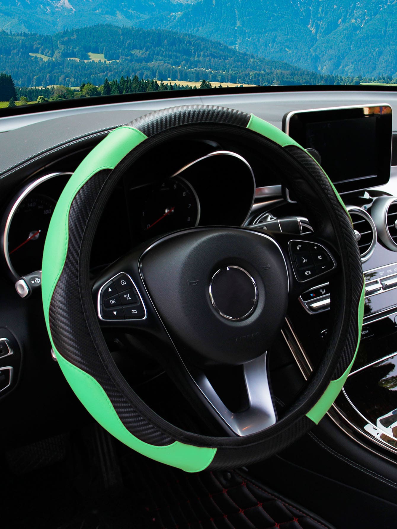 MEIKAXIU 1 chiếc Bọc vô lăng ô tô bằng da PU sợi carbon thoải mái không có vòng trong, phù hợp với vô lăng 14,5-15 inch, phụ kiện nội thất ô tô, dành cho cả nam và nữ, sử dụng trong 4 mùa