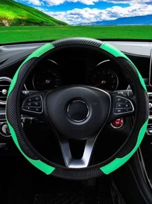 MEIKAXIU 1 chiếc Bọc vô lăng ô tô bằng da PU sợi carbon thoải mái không có vòng trong, phù hợp với vô lăng 14,5-15 inch, phụ kiện nội thất ô tô, dành cho cả nam và nữ, sử dụng trong 4 mùa - màu xanh lá - Xem 4