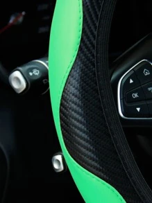 MEIKAXIU 1 chiếc Bọc vô lăng ô tô bằng da PU sợi carbon thoải mái không có vòng trong, phù hợp với vô lăng 14,5-15 inch, phụ kiện nội thất ô tô, dành cho cả nam và nữ, sử dụng trong 4 mùa - màu xanh lá - Xem 5