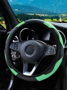 MEIKAXIU 1 chiếc Bọc vô lăng ô tô bằng da PU sợi carbon thoải mái không có vòng trong, phù hợp với vô lăng 14,5-15 inch, phụ kiện nội thất ô tô, dành cho cả nam và nữ, sử dụng trong 4 mùa - màu xanh lá - Xem 6