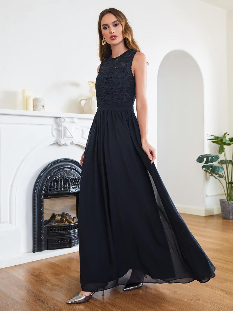 BABYONLINE D.R.E.S.S. Vestido de vestir con encaje de gasa - Azul Marino - Ver 1