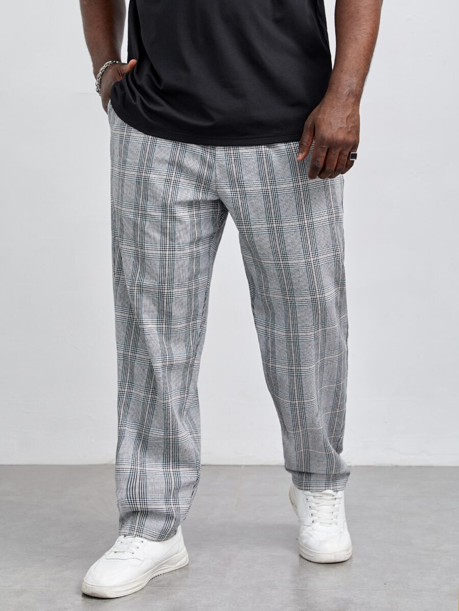 Manfinity Hombres Pantalones con estampado de cuadros con bolsillo oblicuo - Gris Claro - Ver 1