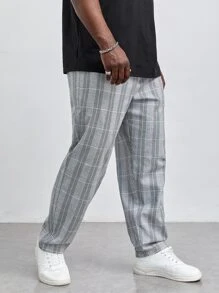 Manfinity Hombres Pantalones con estampado de cuadros con bolsillo oblicuo - Gris Claro - Ver 4