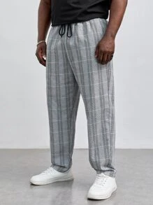 Manfinity Hombres Pantalones con estampado de cuadros con bolsillo oblicuo - Gris Claro - Ver 5