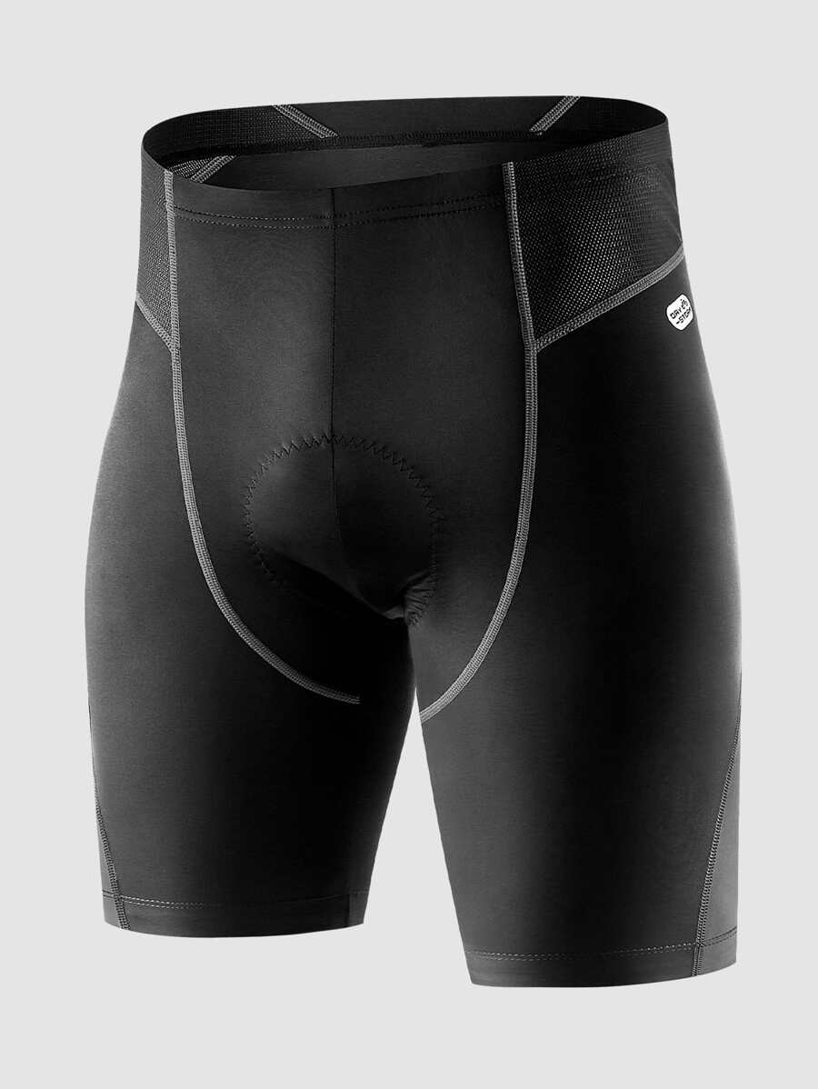 Men Letter Graphic Top-stitching Sports Tights - Black - View 1