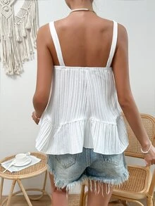 SHEIN VCAY 素色荷葉邊掛脖上衣 - 白色 - 查看 3