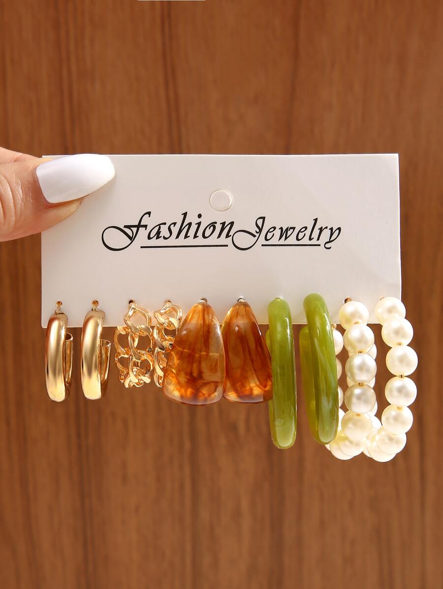 5 pasang/set Anting Dekorasi Mutiara Imitasi - MultiWarna - View 1