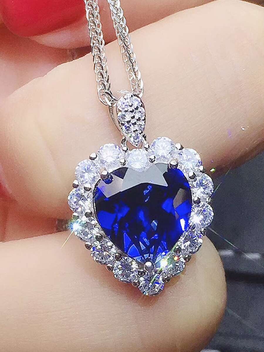 Vòng cổ quyến rũ trái tim rhinestone - Màu xanh lam - Xem 1