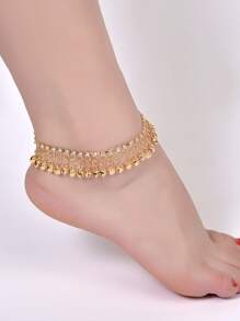 水鑽和鈴鐺裝飾腳錬 - 金黃色 - 查看 1