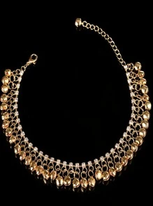 水鑽和鈴鐺裝飾腳錬 - 金黃色 - 查看 2