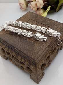 Men Chinese Dragon Decor Bracelet For Daily Decoration For A Stylish Look - Silver - View 2