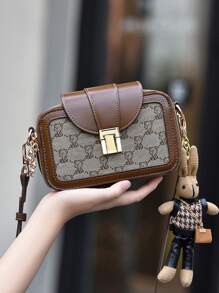 Hoa văn Vintage , Mini Đồ họa Chữ cái Túi Vuông Với trang trí túi Cho cô gái , Cô gái tuổi teen - Màu Khaki - Xem 2