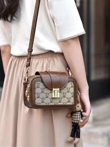 Hoa văn Vintage , Mini Đồ họa Chữ cái Túi Vuông Với trang trí túi Cho cô gái , Cô gái tuổi teen - Màu Khaki - Xem 4