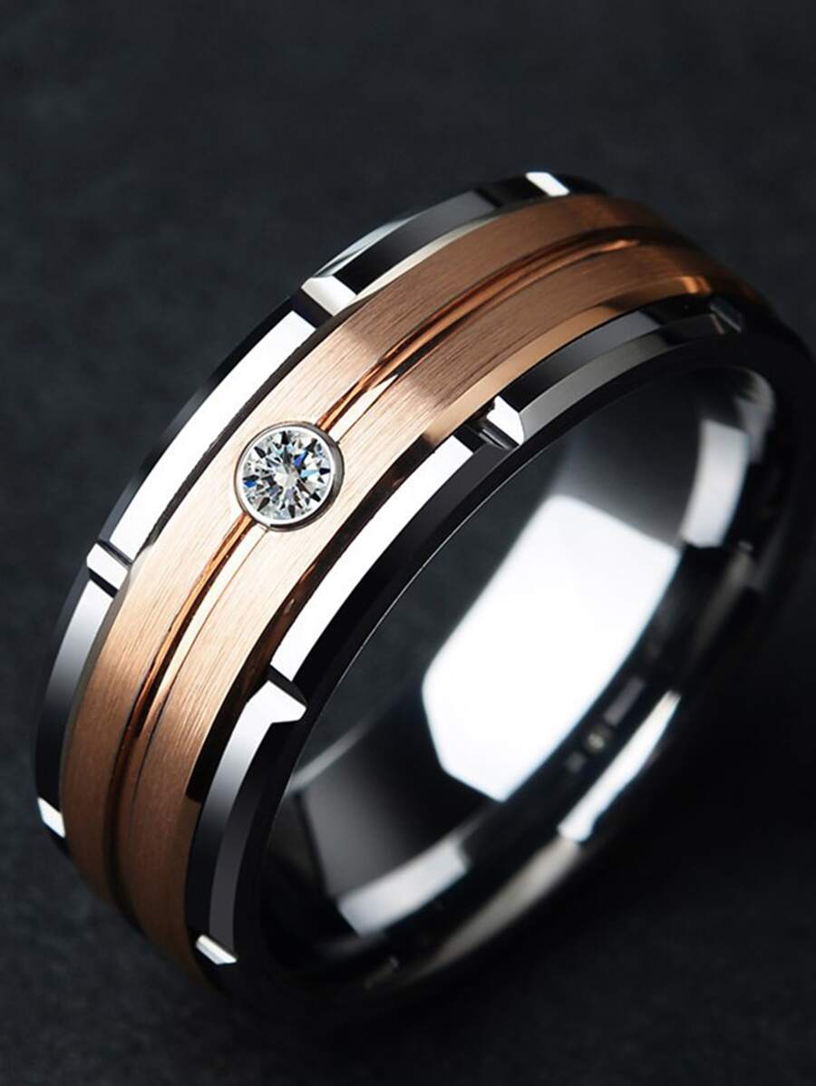 時尚流行男士水鑽裝飾戒指不銹鋼，適合珠寶禮物和時尚外觀 - 彩色 - 查看 1