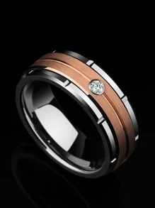 時尚流行男士水鑽裝飾戒指不銹鋼，適合珠寶禮物和時尚外觀 - 彩色 - 查看 2