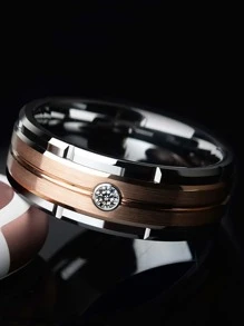 時尚流行男士水鑽裝飾戒指不銹鋼，適合珠寶禮物和時尚外觀 - 彩色 - 查看 3