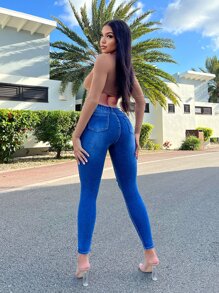 Ripped Skinny Jeans - Blue - View 2