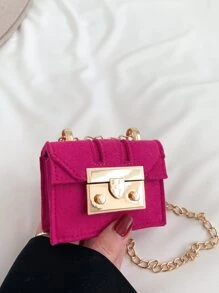 迷你螢光紅鏈條翻蓋方包 - 玫紅色 - 查看 1
