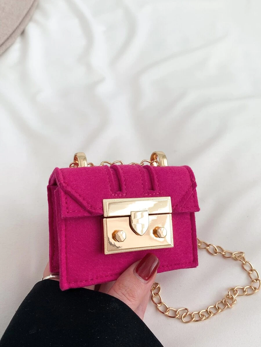 迷你螢光紅鏈條翻蓋方包 - 玫紅色 - 查看 1
