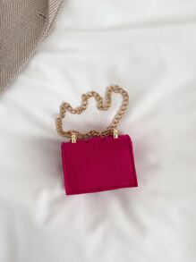 迷你螢光紅鏈條翻蓋方包 - 玫紅色 - 查看 2