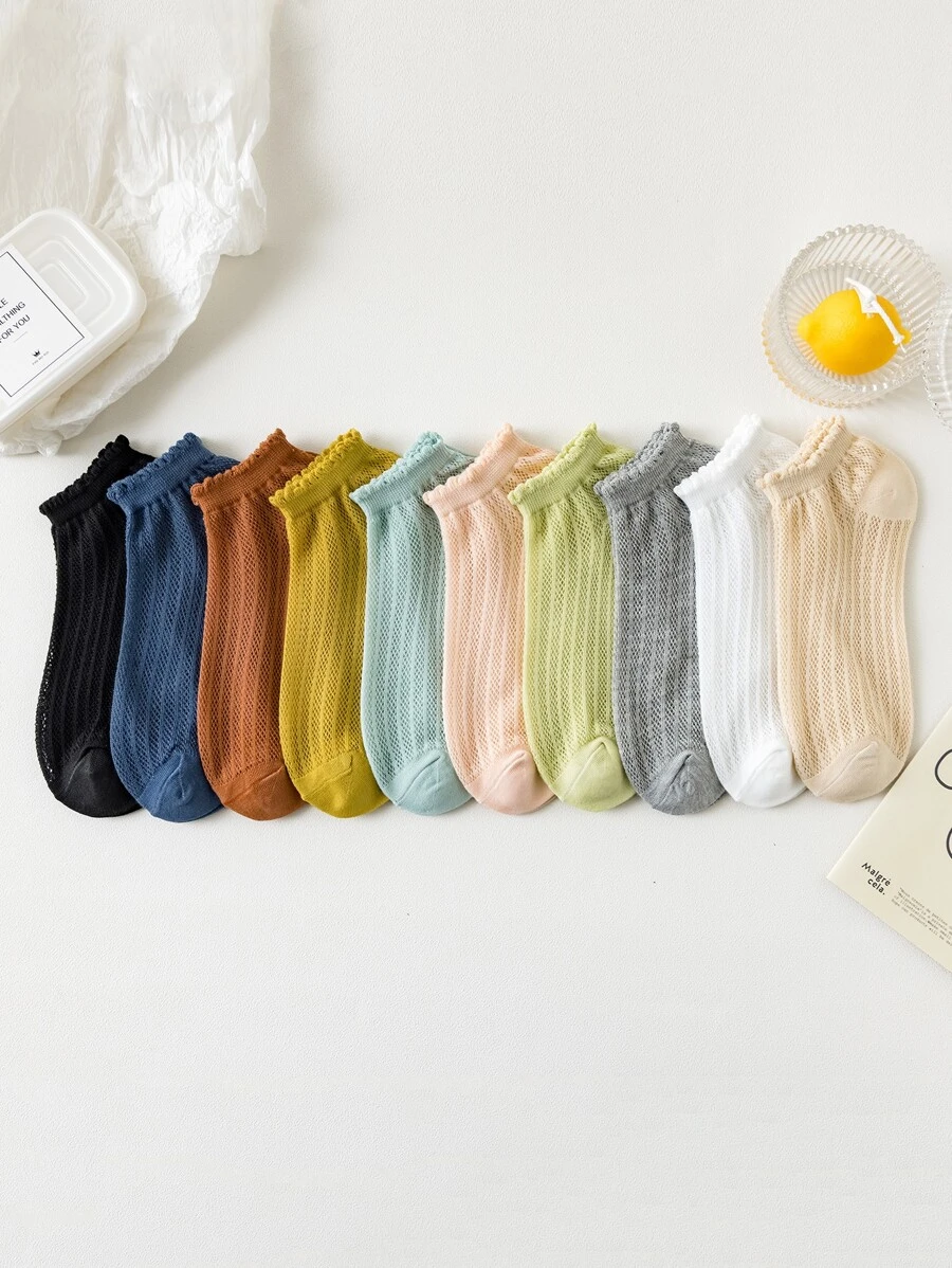 10pairs Solid Ankle Socks - Multicolor - View 1