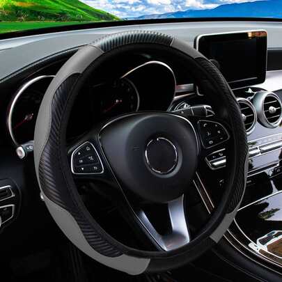 MEIKAXIU 1 pieza Cubierta de volante de coche de cuero de fibra de carbono cómoda, se ajusta a volantes de 14.5-15 pulgadas, banda elástica, accesorios interiores para automóviles, unisex, para todas las estaciones, accesorios para coche