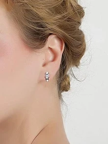 Bông tai dạng vòng trang trí bằng đá & gấu trúc - Bạc - Xem 2