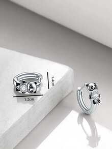 Bông tai dạng vòng trang trí bằng đá & gấu trúc - Bạc - Xem 3