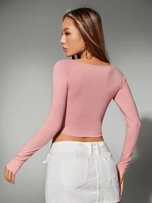 SHEIN ICON Cut Out Ripped Front Crop Tee - Baby Pink - View 2