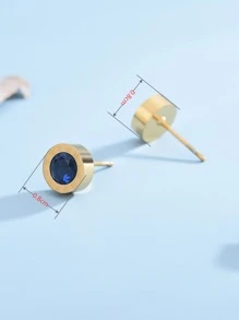 Roman Numerals Detail Rhinestone Decor Round Stud Earrings - Yellow Gold - View 3