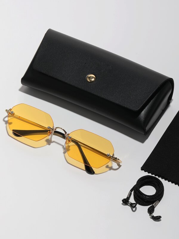 015835340007 1 par de gafas de sol de metal completo con marco hexagonal mini vintage para hombres, gafas de color degradado de moda para la calle, la playa, el transporte diario, el clásico viajero retro (incluye cordón, estuche y paño de limpieza)