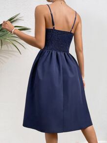 Chiquease Solid Surplice Neck Cami Dress Wedding Guest Dress - Navy Blue - View 2