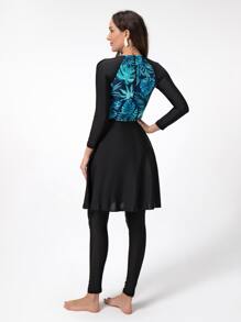 Swim Mulvari Bộ 3 đồ bơi liền thân in họa tiết nhiệt đới mùa hè kèm váy và quần che phủ - Nhiều màu - Xem 2