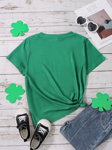 Girls 1pc Clover & Slogan Graphic Tee - Green - View 2