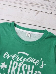 Girls 1pc Clover & Slogan Graphic Tee - Green - View 4