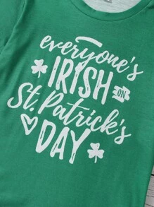 Girls 1pc Clover & Slogan Graphic Tee - Green - View 6