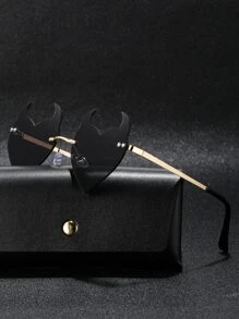 1pc Men's Devil Horn Halloween Gradient Fashion Glasses, Suitable For Different Seasons, Suitable For Parties, Parades, Punk Style Cyber Love Shaped Decoration, Suitable For Personalized Occasions, Comes With Eyeglass Cord. Color Variation: Black, Red, Purple, Green. - Black - View 1