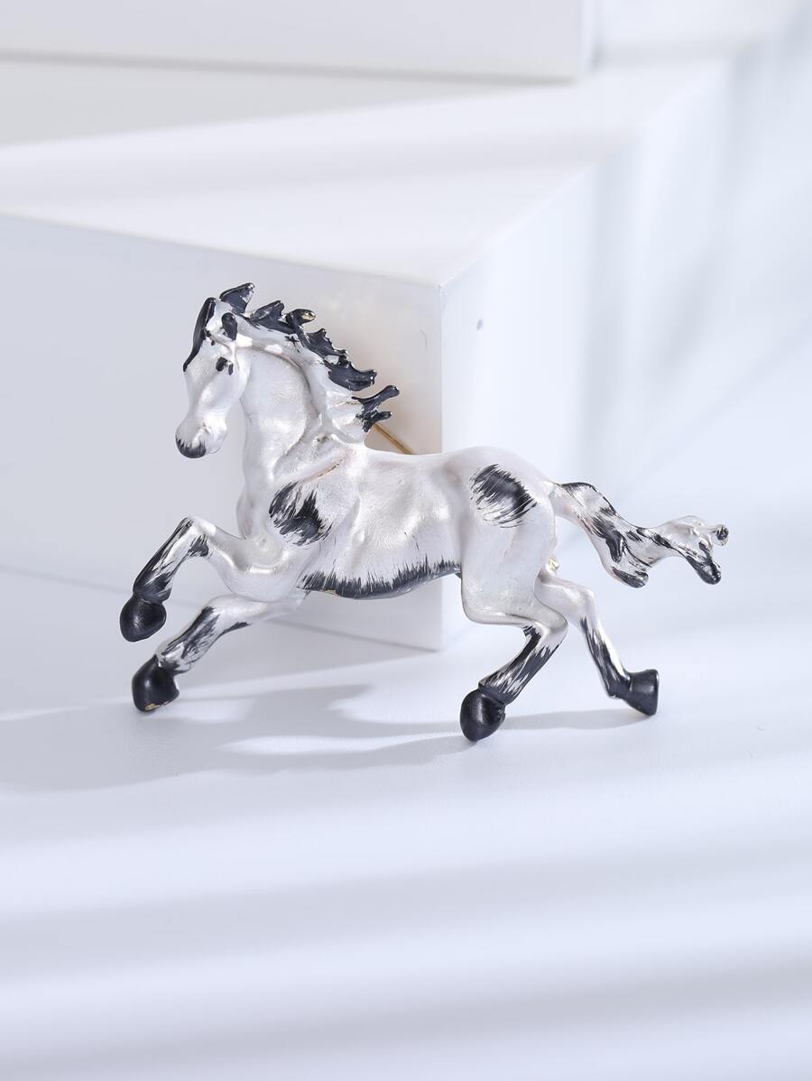 Horse Design Brooch - White - View 1