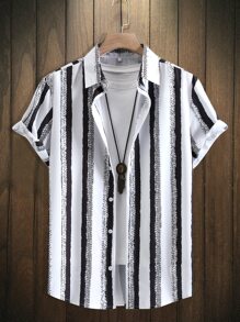 Manfinity Homme Men Striped Print Shirt Without Tee - Black and White - View 1