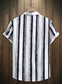 Manfinity Homme Men Striped Print Shirt Without Tee - Black and White - View 2
