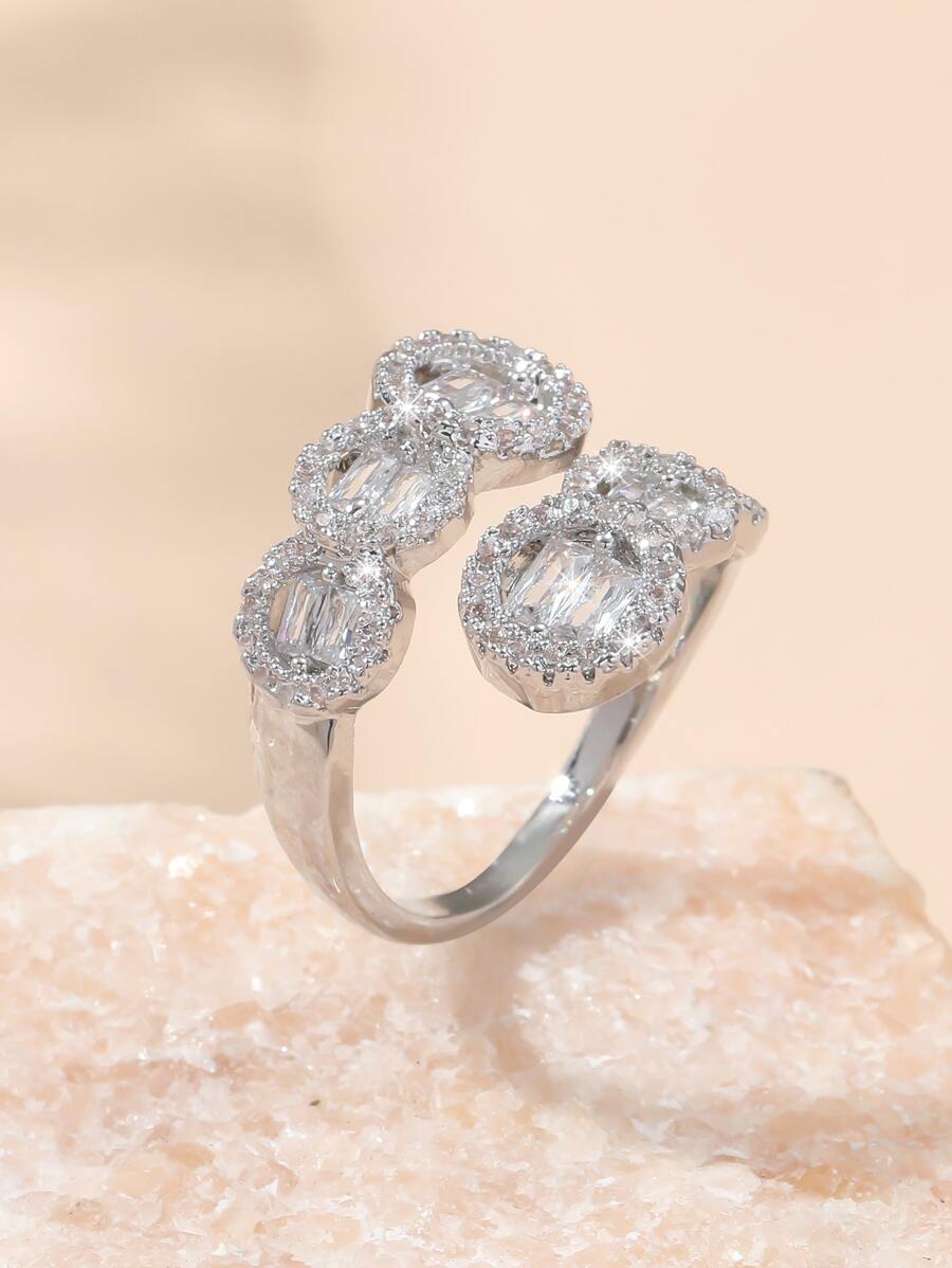 Cubic Zirconia Decor Wrap Ring - Silver - View 1