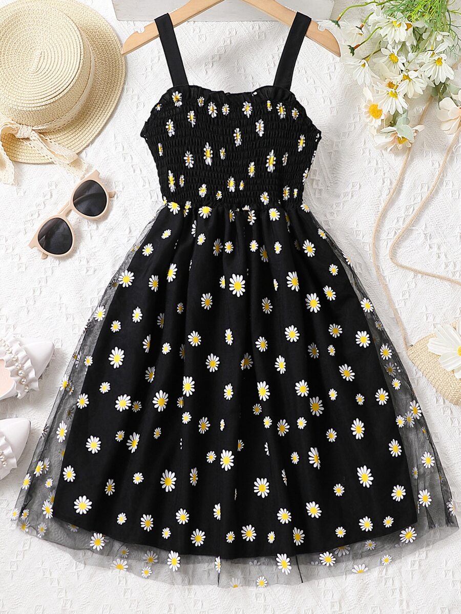 SHEIN Tween Girl Daisy In Váy ngắn phong cách ngày lễ - màu đen - Xem 1